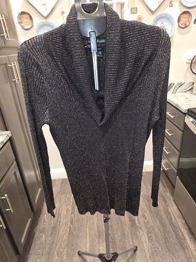 united states sweaters Metallic Black Ribbed Cowl-Neck Sweater